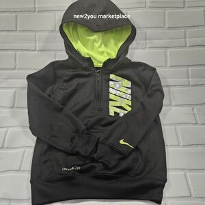 Nike Therma-Fit Hooded 1/4 Zip Hoodie kids size 6 Black with yellow-green